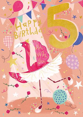 Ling Design Age 5 - 5th Birthday - Flamingo Ballet