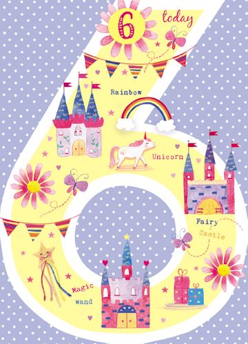 The Great British Card Company Age 6 - 6th Birthday - Girl Unicorn & Castles