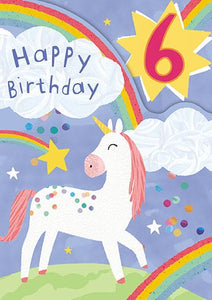 The Great British Card Company Age 6 - 6th Birthday - Unicorn Z-Fold