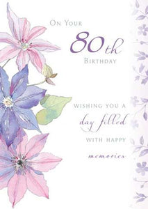 Age 80 - 80th Birthday - Purple Floral from Ling Design, English Cards in France