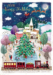 The Great British Card Company Christmas Card - Across The Miles - Snowy Village and Train