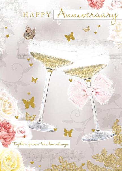 Anniversary Card - Your Anniversary - Champagne/Roses from Nigel Quiney Publications, English Cards in France