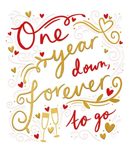 Anniversary Card - 1st Anniversary - One Year Down from Paper Rose, English cards in France