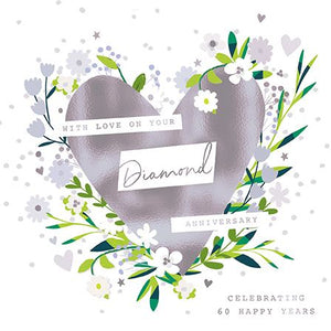 Anniversary Card - 60th Diamond Anniversary - Diamond Heart from the Great British Card Company, English Cards in France