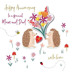 Talking Pictures Anniversary Card - Mum and Dad Anniversary - Hedgehogs Bouquet