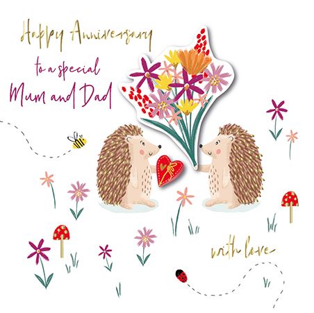 Talking Pictures Anniversary Card - Mum and Dad Anniversary - Hedgehogs Bouquet