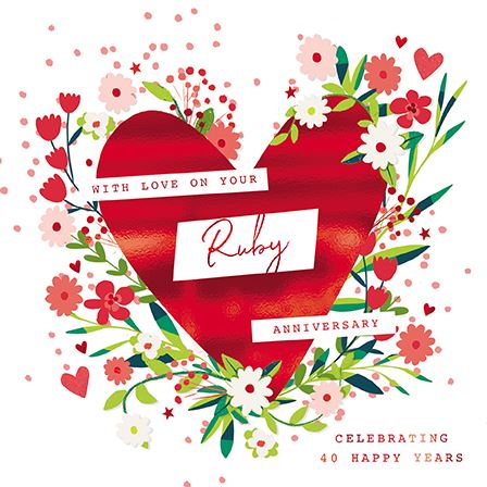 Anniversary Card - 40th Ruby Anniversary - Ruby Heart from the Great British Card Company, English Cards in France