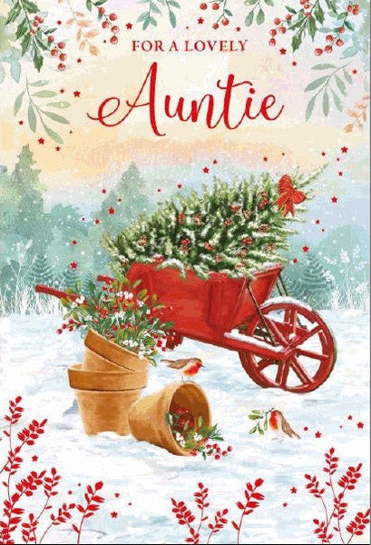 Christmas Card - Auntie - Red Wheel Barrowfrom Nigel Quiney Publications, English Christmas Cards in France