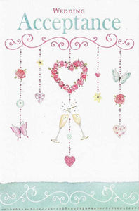 Wedding Acceptance Card - Butterfly, Champagne, Hearts Garland