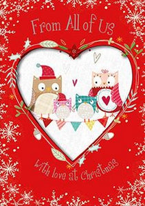 Christmas Card - From All Of Us - Owl Family from Nigel Quiney Publications, English Cards in France