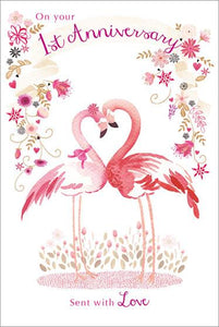 Anniversary Card - 1st Anniversary - Flamingo Heart from Nigel Quiney Publications, English Cards in France