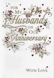 Anniversary Card - Husband Anniversary - Leafy Text from Nigel Quiney Publications, English Cards in France