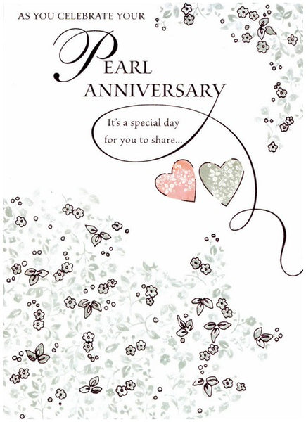 Anniversary Card - 30th Pearl Anniversary - Floral Border