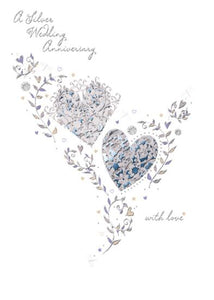 Anniversary Card - 25th Silver Anniversary - Filigree Hearts