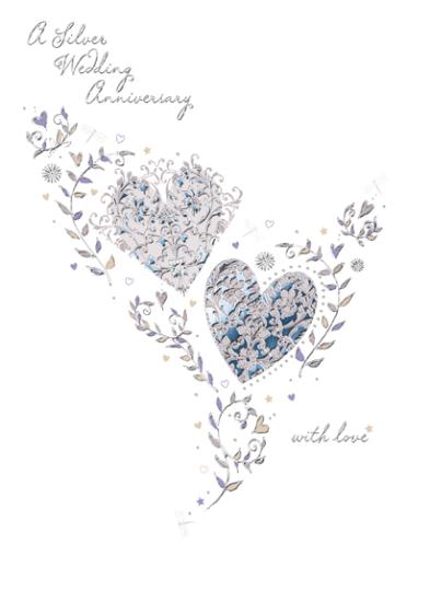 Anniversary Card - 25th Silver Anniversary - Filigree Hearts