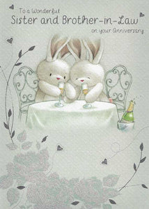 Anniversary Card - Sister and Brother-in-Law - Champagne Bunnies