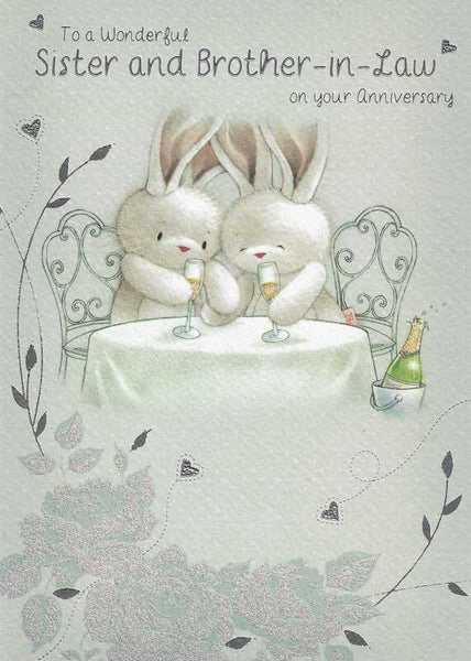 Anniversary Card - Sister and Brother-in-Law - Champagne Bunnies