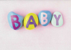 New Baby Girl Card - Baby Text On Pebbles