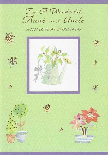 Christmas Card - Aunt and Uncle - Holly In Watering Can