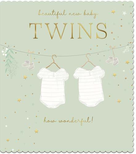 New Baby Twins Card - Babygro Twins