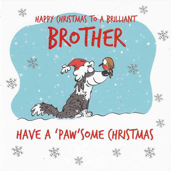 Christmas Card - Brother - Christmas Dog And Robin