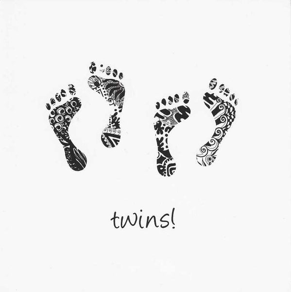 New Baby Twins Card - 2 Sets Of Footprints