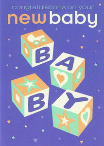 New Baby Boy Card - Blocks B A B Y