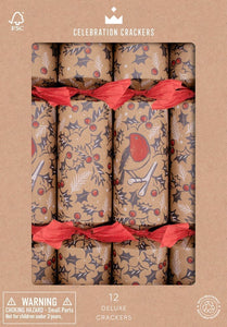 Heart and Soul Studio Celebration Christmas Crackers - 12 Red Robin 12 inch Deluxe Christmas Crackers, Christmas Crackers in France, Crackers de Noel, Petards de Noel en France, Diablotins en France