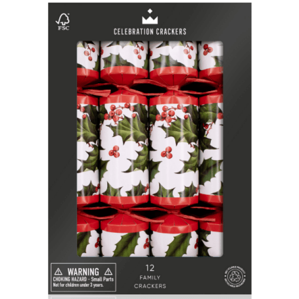 Heart and Soul Studio Celebration Christmas Crackers - 12 Holly Berry 12 inch Family Christmas Crackers, Christmas Crackers in France, Crackers de Noel, Petards de Noel en France, Diablotins en France