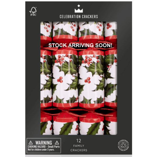 Christmas Crackers - 12 Holly Berry 12 inch Family Christmas Crackers