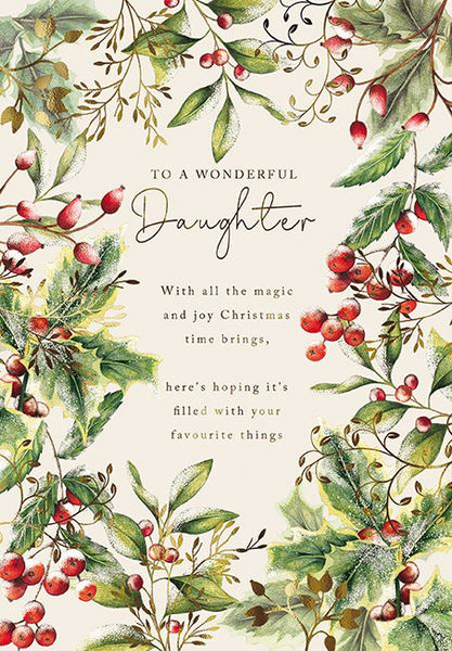 The Great British Card Company Christmas-Card-Daughter-Christmas-Foliage-Border-Design, English Christmas Cards in France