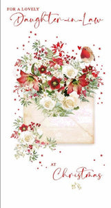 Christmas Card - Daughter-in-Law - Xmas Floral Envelopefrom Nigel Quiney Publications, English Christmas Cards in France