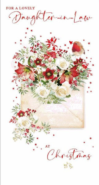 Christmas Card - Daughter-in-Law - Xmas Floral Envelopefrom Nigel Quiney Publications, English Christmas Cards in France