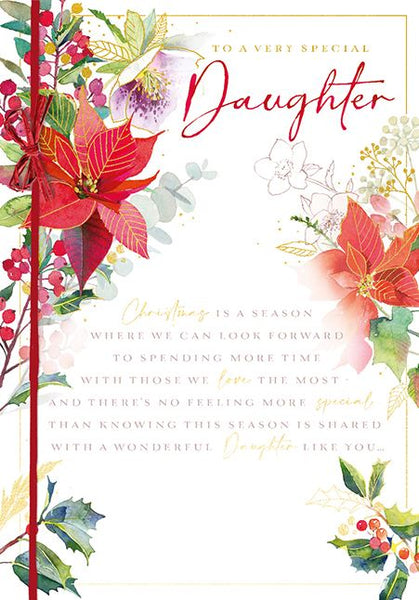 Ling Design Christmas Card - Daughter - Festive Florals, English Christmas Cards in France