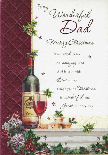 Christmas Card - Dad - Wine Bottle & Glass