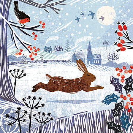 The Great British Card Company Charity Christmas Cards Pack of 8 Leaping Hare, English Christmas Cards in France