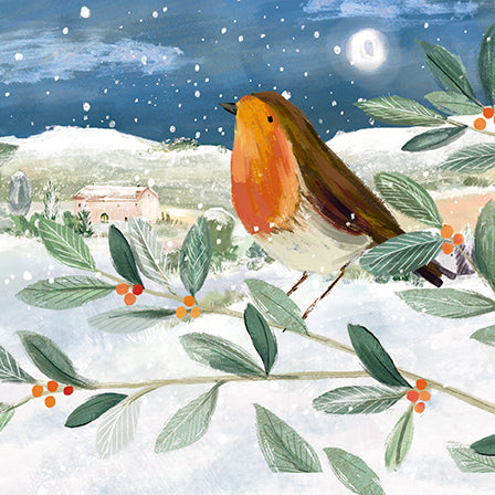 The Great British Card Company Charity Christmas Cards - Pack of 8 - Robin And Berries