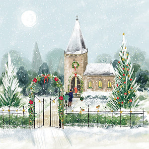 The Great British Card Company Charity Christmas Cards Pack of 8 Village Church, English Christmas Cards in France