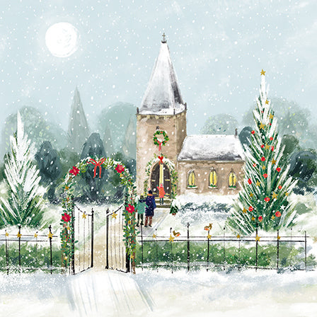 The Great British Card Company Charity Christmas Cards Pack of 8 Village Church, English Christmas Cards in France