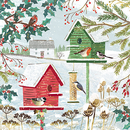 The Great British Card Company Charity Christmas Cards Pack of 8 Bird Houses, English Christmas Cards in France