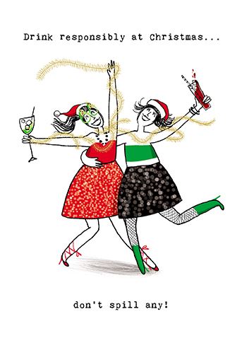 Christmas Card - Humour - Friends Drinking And Dancing from The Great British Card Company, Advent Calendars in France, English Christmas Cards in France