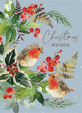 The Great British Card Company Christmas Cards - 8 Luxury Cards - Robin on Holly Branch, Robin Couple on Holly, English Christmas Cards In France