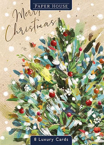 The Great British Card Company Christmas Cards - 8 Luxury Cards - Oleo Tree, Oleo Wreath, English Christmas Cards in France