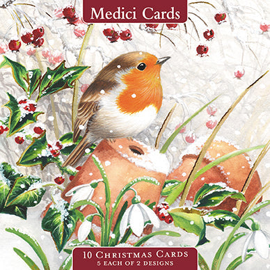 Christmas Cards - 10 Cards - Robin And Berries / In The Garden from The Great British Card Company, Advent Calendars in France, English Christmas Cards in France