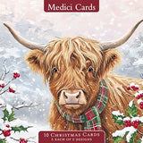 Christmas Cards - 10 Cards - Highland Cows & Christmas Berries From The Great British Card Company, English Christmas cards in France
