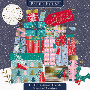 Christmas Cards - 10 Cards - Pile Of Presents / Christmas Tree from The Great British Card Company, Advent Calendars in France, English Christmas Cards in France