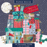 Christmas Cards - 10 Cards - Pile Of Presents / Christmas Tree from The Great British Card Company, Advent Calendars in France, English Christmas Cards in France