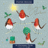 Christmas Cards - 10 Cards - Robins With Fairylights / Robins & Christmas Presents from The Great British Card Company, Advent Calendars in France, English Christmas Cards in France