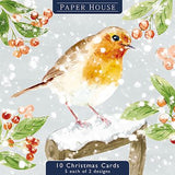Christmas Cards - 10 Cards - Christmas Robins From The Great British Card Company, English Christmas cards in France
