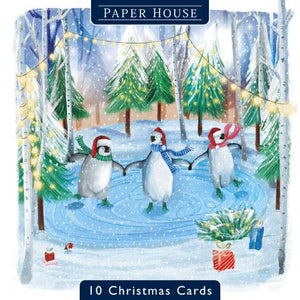 The Great British Card Company Christmas Cards - 10 Cards - Skating Penguins, Polar Bear Family, English Christmas Cards in France